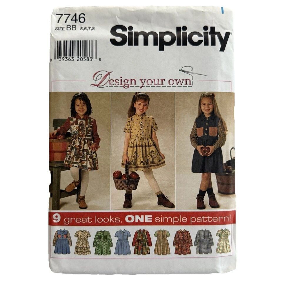Simplicity 7746 Sewing Pattern Girls Dress 9 Styles Border Print Jumper Sz 5-8